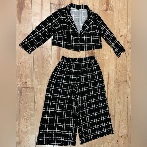 NEW 0 XL SHEIN LUNE Plus Plaid Print Blazer & Wide Leg Pants - Picture 4 of 11